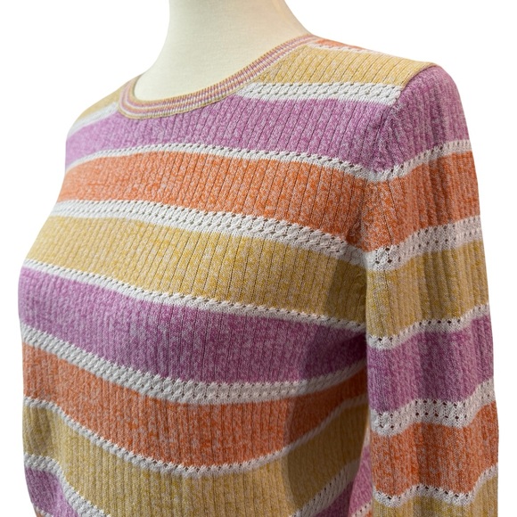 Veronica Beard Rami Pullover Sweater Small Multi Stripe Linen Cotton Ribbed $298 - Picture 3 of 6
